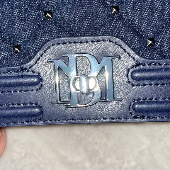 Quilted denim silver hardware Pearl detail vegan leather Crossbody bag NWT